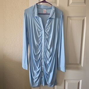 No Boundaries Sky Blue Ruched Button-Up Mini Dress
